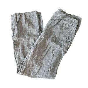Chico's Chino Pants Women's Size 0 Gray Striped 100% Linen Casual Slash Pockets